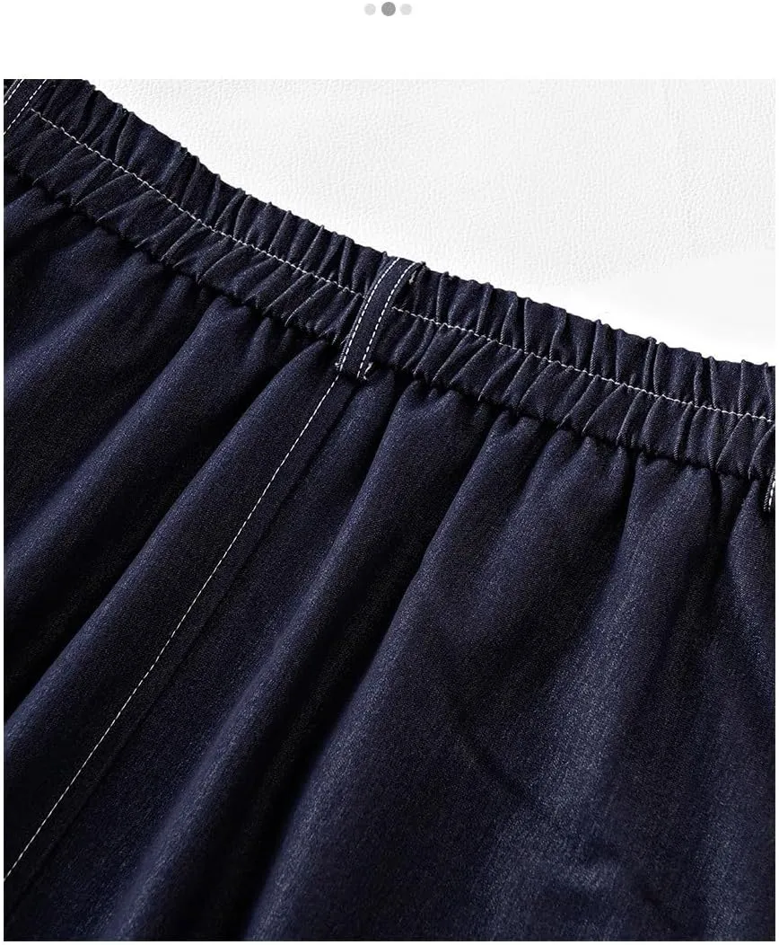 Women's High-Waisted Color-Blocked Embroidered Denim A-Line Skirt - Plus Size Midi Skirt with Pleated Design