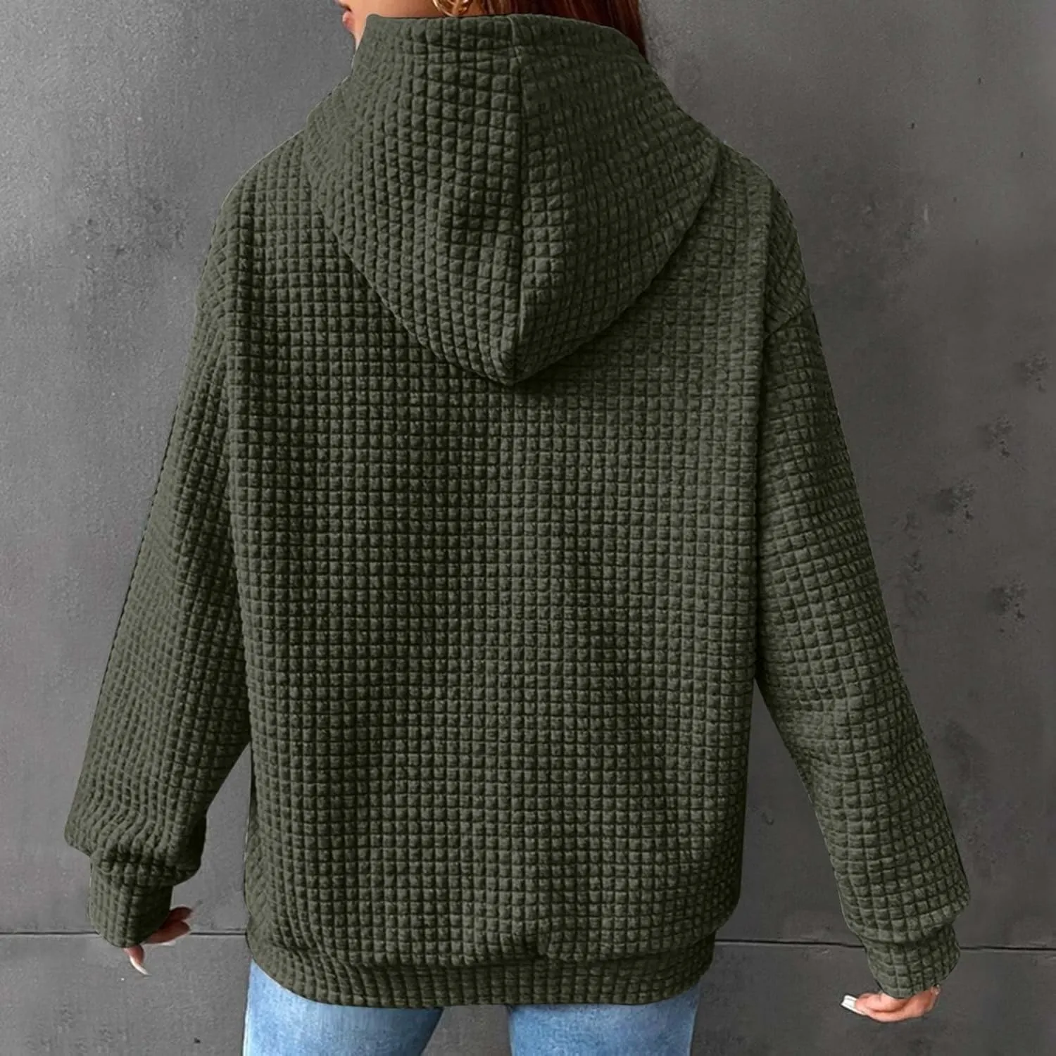 Womens Hoodies Fall Winter Waffle Knit Drawstring Cute Sweatshirts with Pocket Trendy Pullover