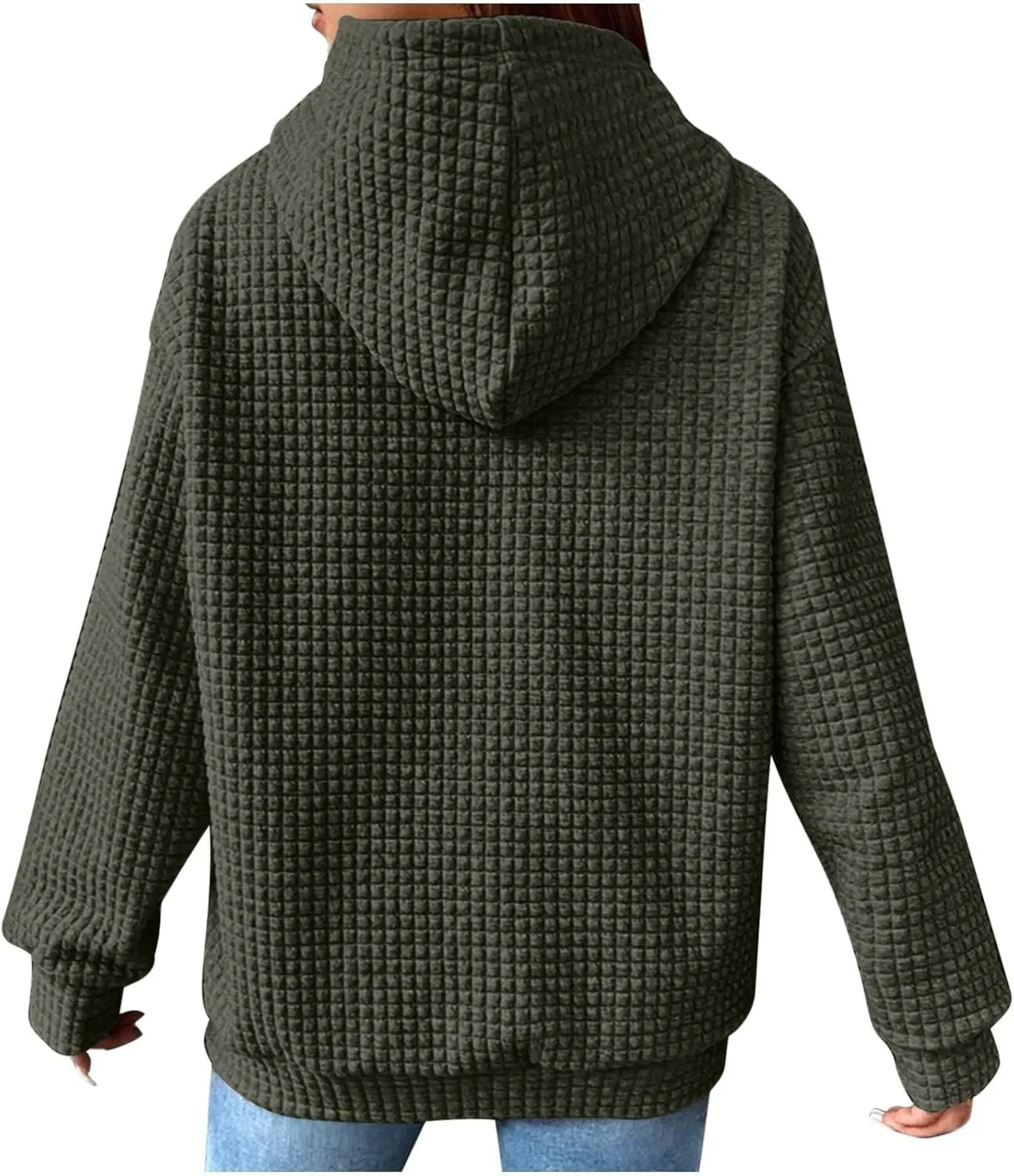 Womens Hoodies Fall Winter Waffle Knit Drawstring Cute Sweatshirts with Pocket Trendy Pullover