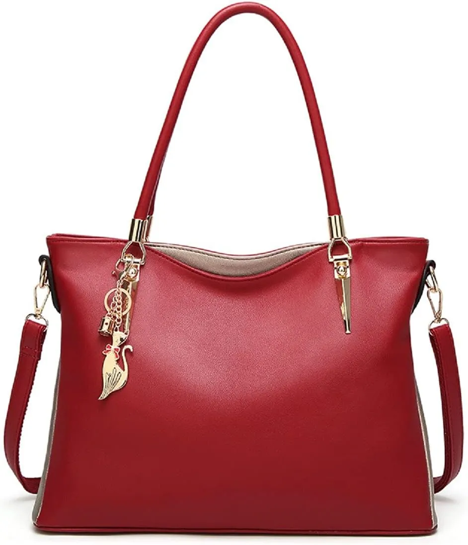 Womens Leather Handbags Purse Top-handle Bags Totes Satchel Shoulder Bag for Ladies with Decorations(Wine)