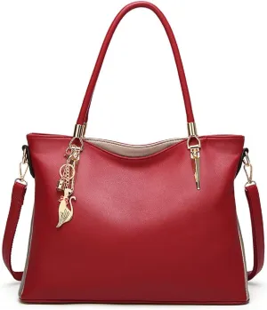 Womens Leather Handbags Purse Top-handle Bags Totes Satchel Shoulder Bag for Ladies with Decorations(Wine)