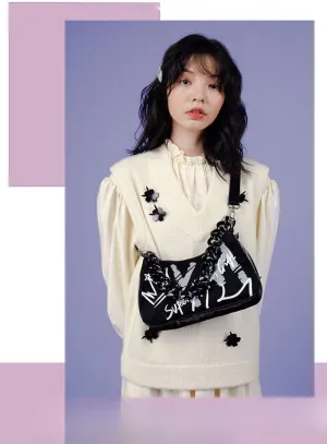 Women's Letter Print Retro Shoulder Crossbody Bags Y2K Small Totes Handbag Vintage Evening Armpit Top Handle Purse