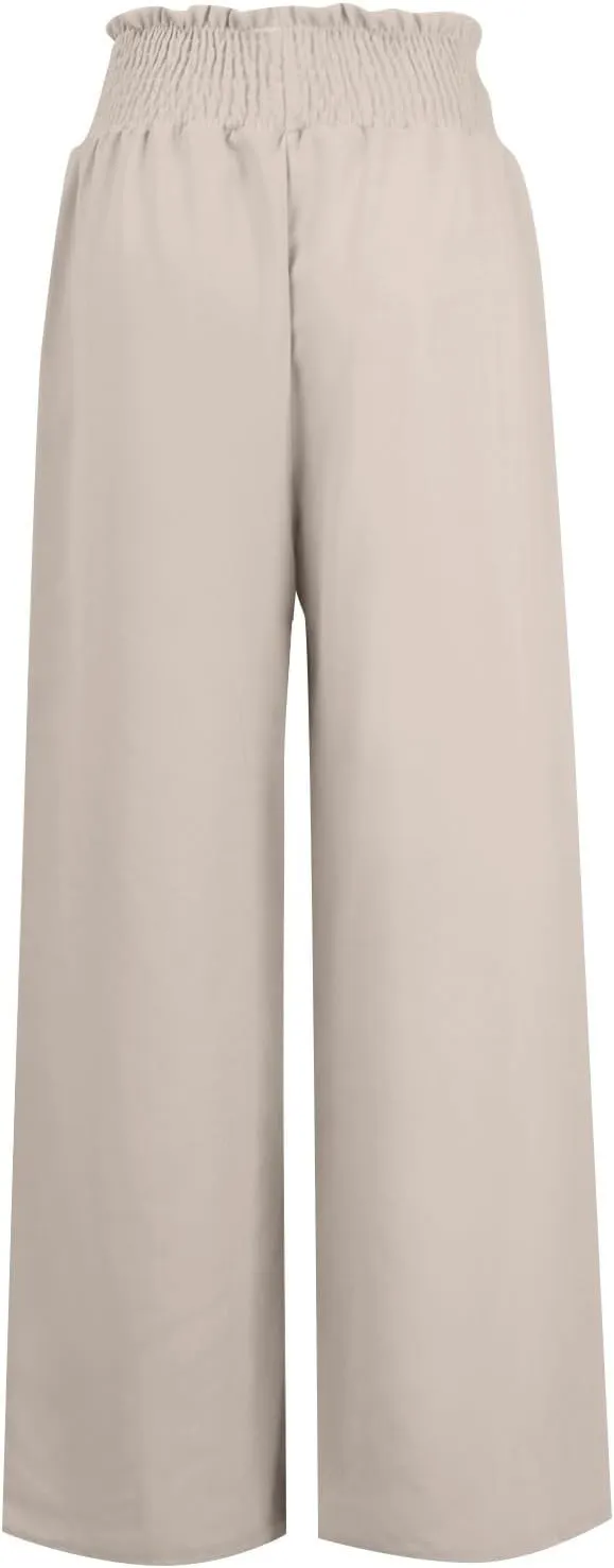 Women's Linen Summer Floral Pant Trousers High Waist Bootcut Loose Fit Palazzo Pants Office