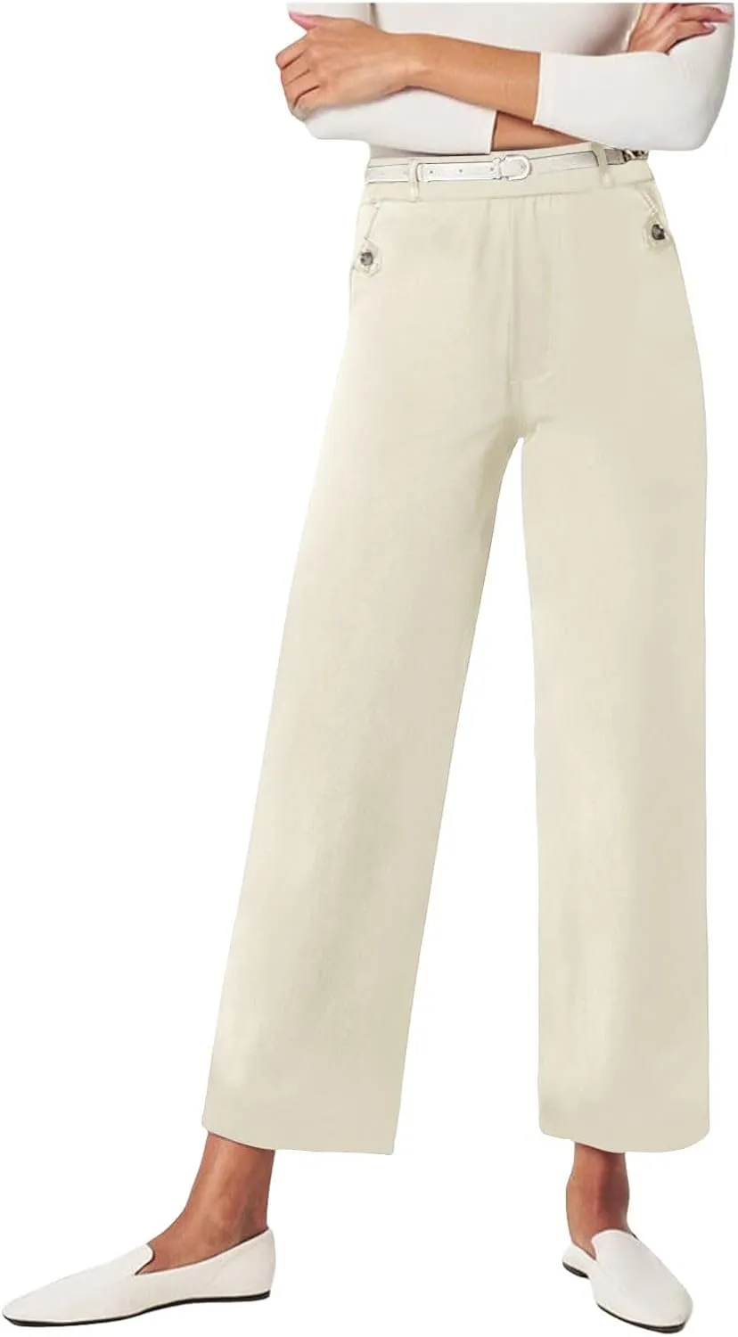 Womens Linen Summer Y2K Streetwear Palazzo Pants Elastic Waist Wide Leg Plus Size Trousers Travel