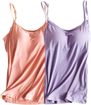 Womens Modal Built-in Bra Padded Camisole Yoga Tanks Tops