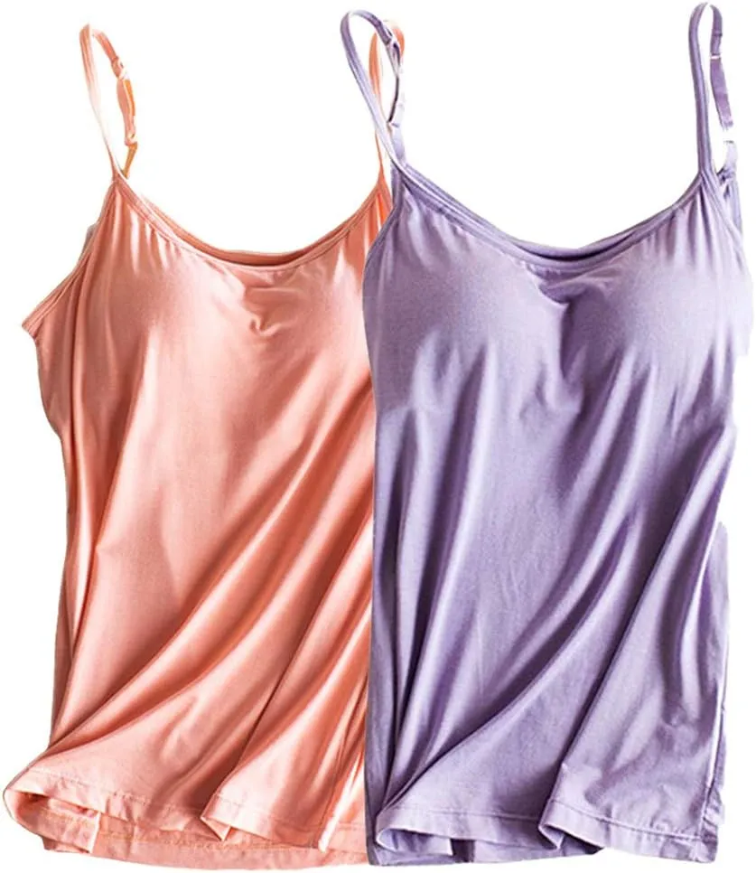 Womens Modal Built-in Bra Padded Camisole Yoga Tanks Tops