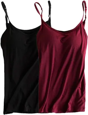 Womens Modal Built-in Bra Padded Camisole Yoga Tanks Tops