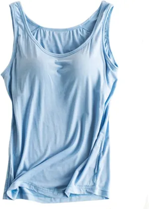 Womens Modal Built-in Bra Padded Camisole Yoga Tanks Tops