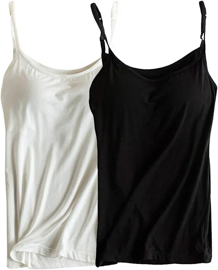 Womens Modal Built-in Bra Padded Camisole Yoga Tanks Tops