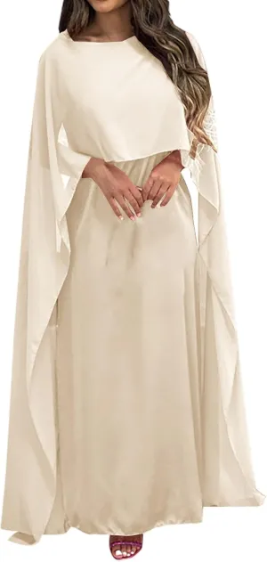 Women's Muslim Chiffon Dress Round Neck Loose Swing Middle Eastern Robe Maxi Long Dresses Fashion Bat Sleeves Dress