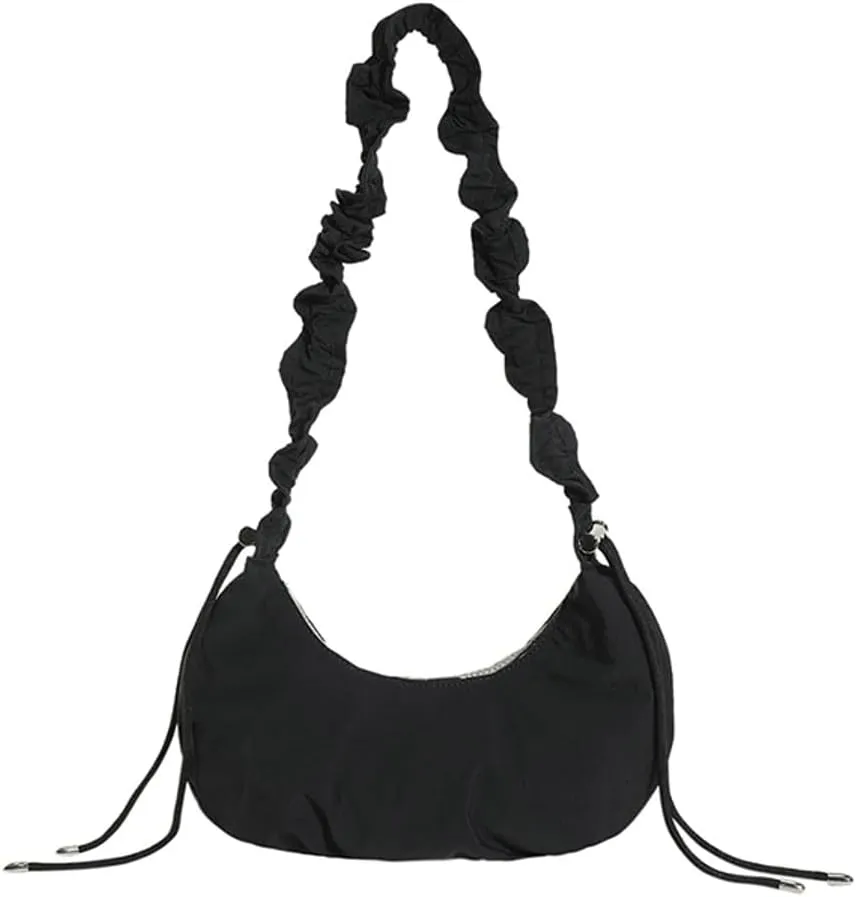Women's Nylon Shoulder Crossbody Bag Quilted Dumpling Hobo Totes Handbag Y2K Pleated Crescent Purse with Drawstring