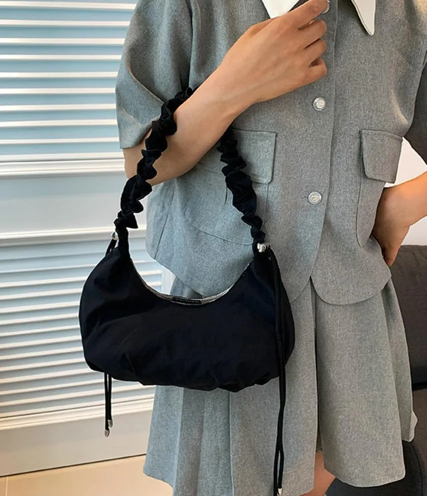 Women's Nylon Shoulder Crossbody Bag Quilted Dumpling Hobo Totes Handbag Y2K Pleated Crescent Purse with Drawstring