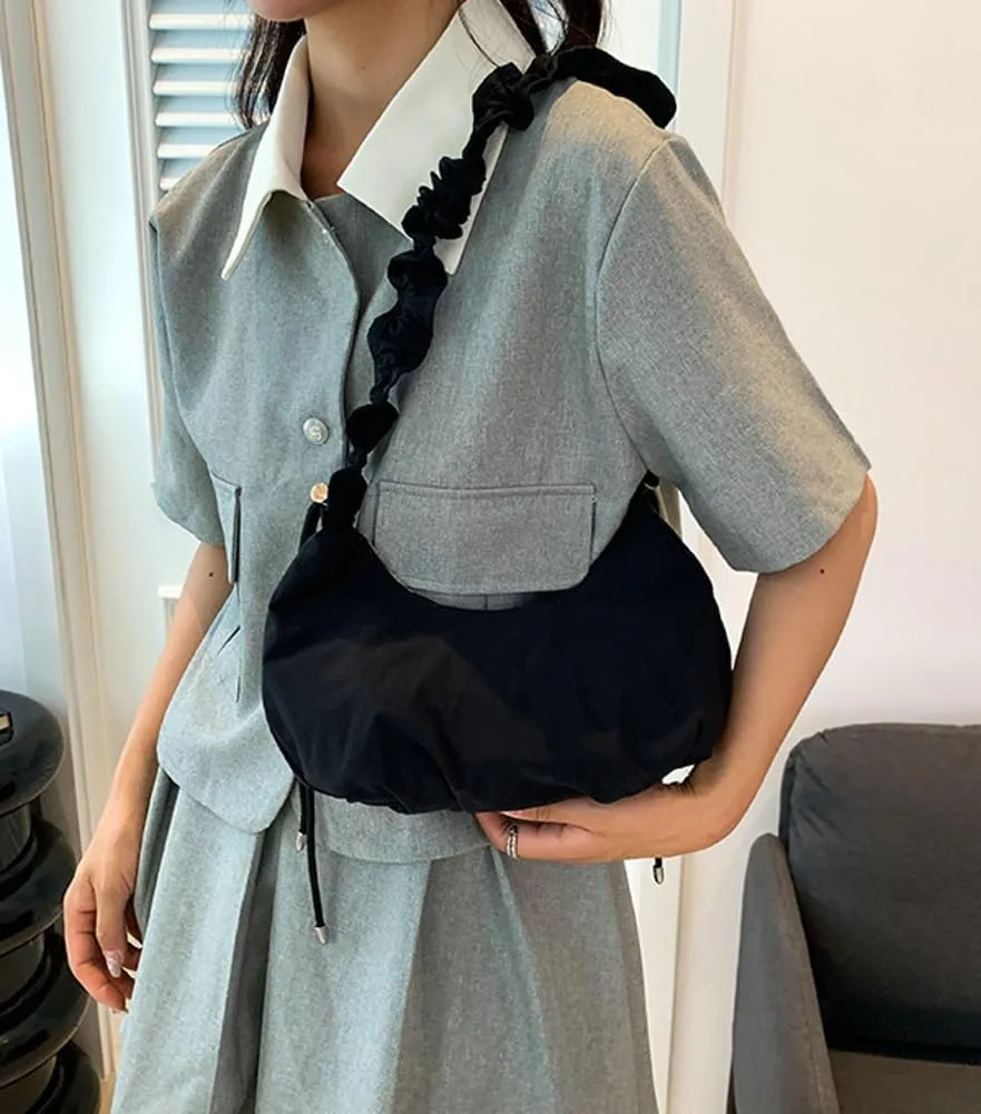 Women's Nylon Shoulder Crossbody Bag Quilted Dumpling Hobo Totes Handbag Y2K Pleated Crescent Purse with Drawstring