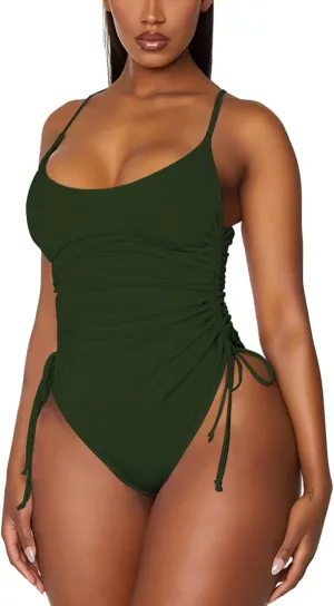 Women's One Piece Swimsuit Tummy Control Ruched Swimwear Cheeky High Cut Monokini Bathing Suit