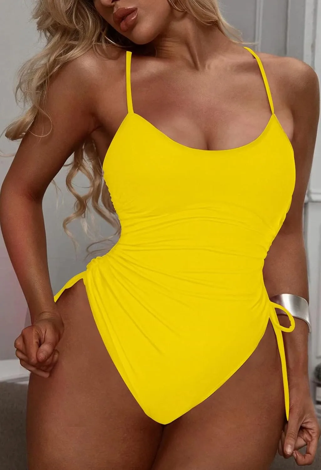 Women's One Piece Swimsuit Tummy Control Ruched Swimwear Cheeky High Cut Monokini Bathing Suit
