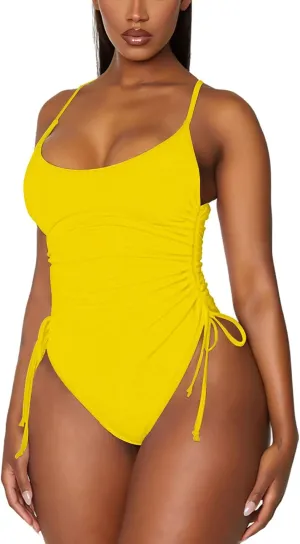 Women's One Piece Swimsuit Tummy Control Ruched Swimwear Cheeky High Cut Monokini Bathing Suit