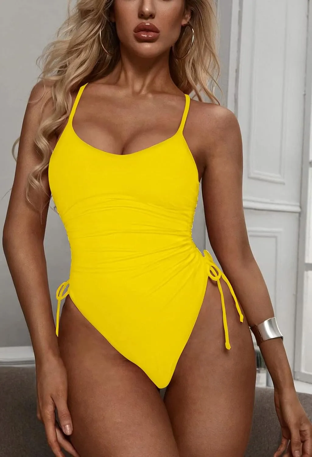 Women's One Piece Swimsuit Tummy Control Ruched Swimwear Cheeky High Cut Monokini Bathing Suit