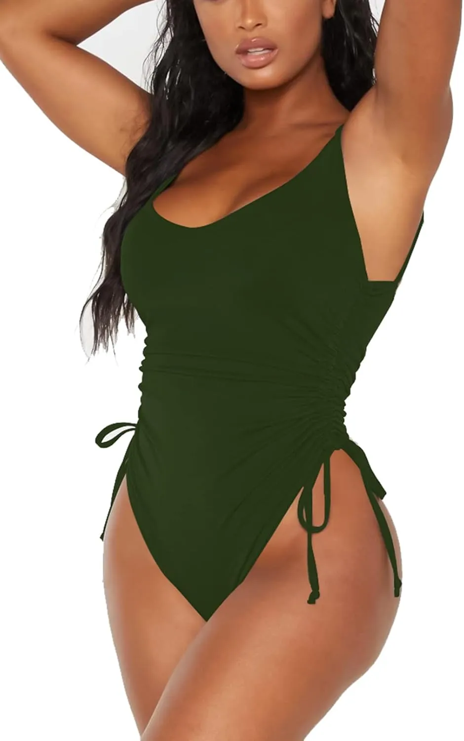 Women's One Piece Swimsuit Tummy Control Ruched Swimwear Cheeky High Cut Monokini Bathing Suit