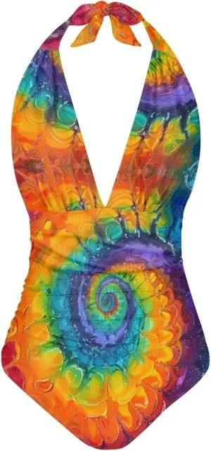 Women's One Piece Swimsuit Tummy Control V Neck Backless Bathing Suit Casual Slimming Swimwear