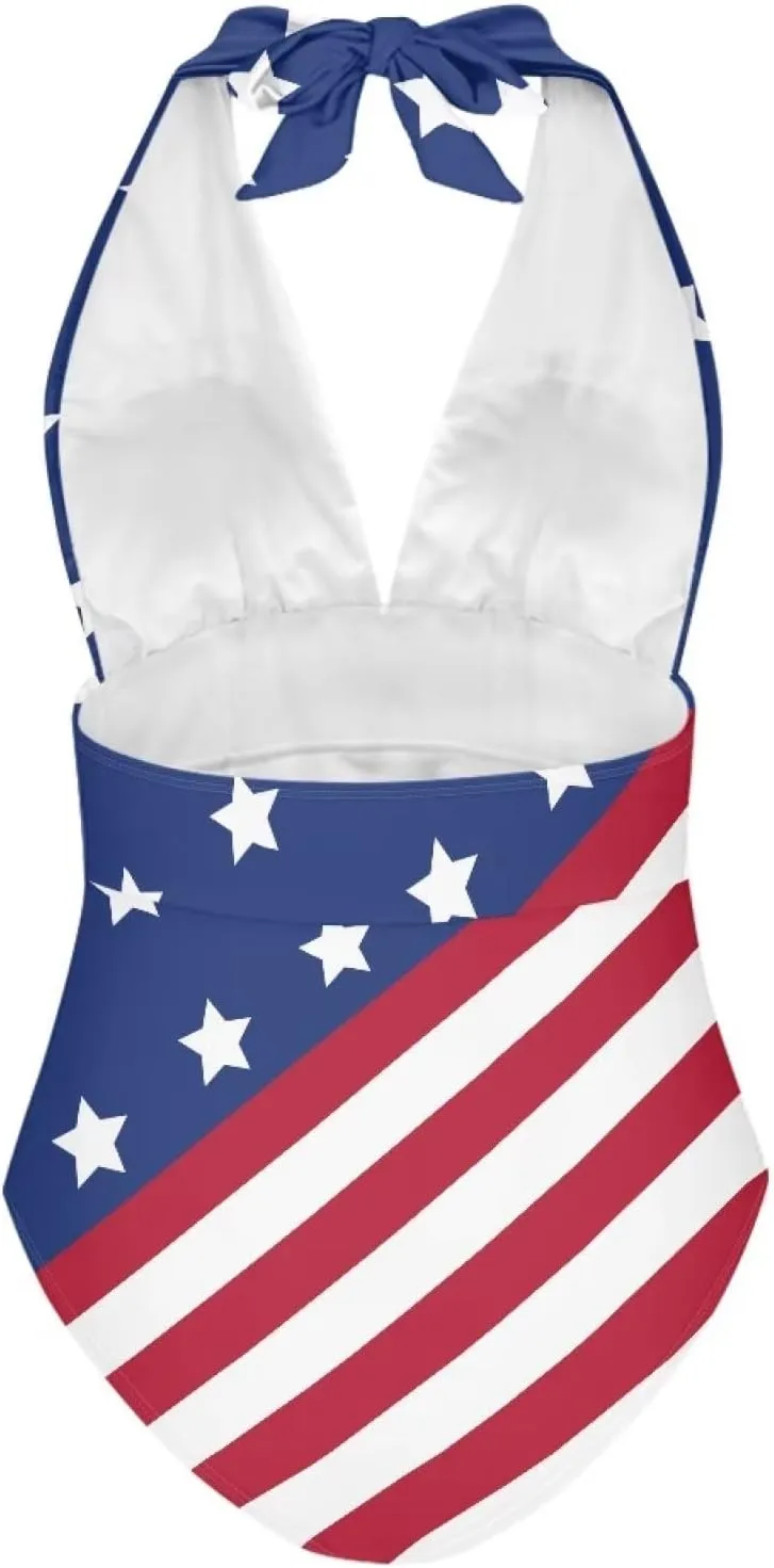 Women's One Piece Swimsuit Tummy Control V Neck Backless Bathing Suit Casual Slimming Swimwear