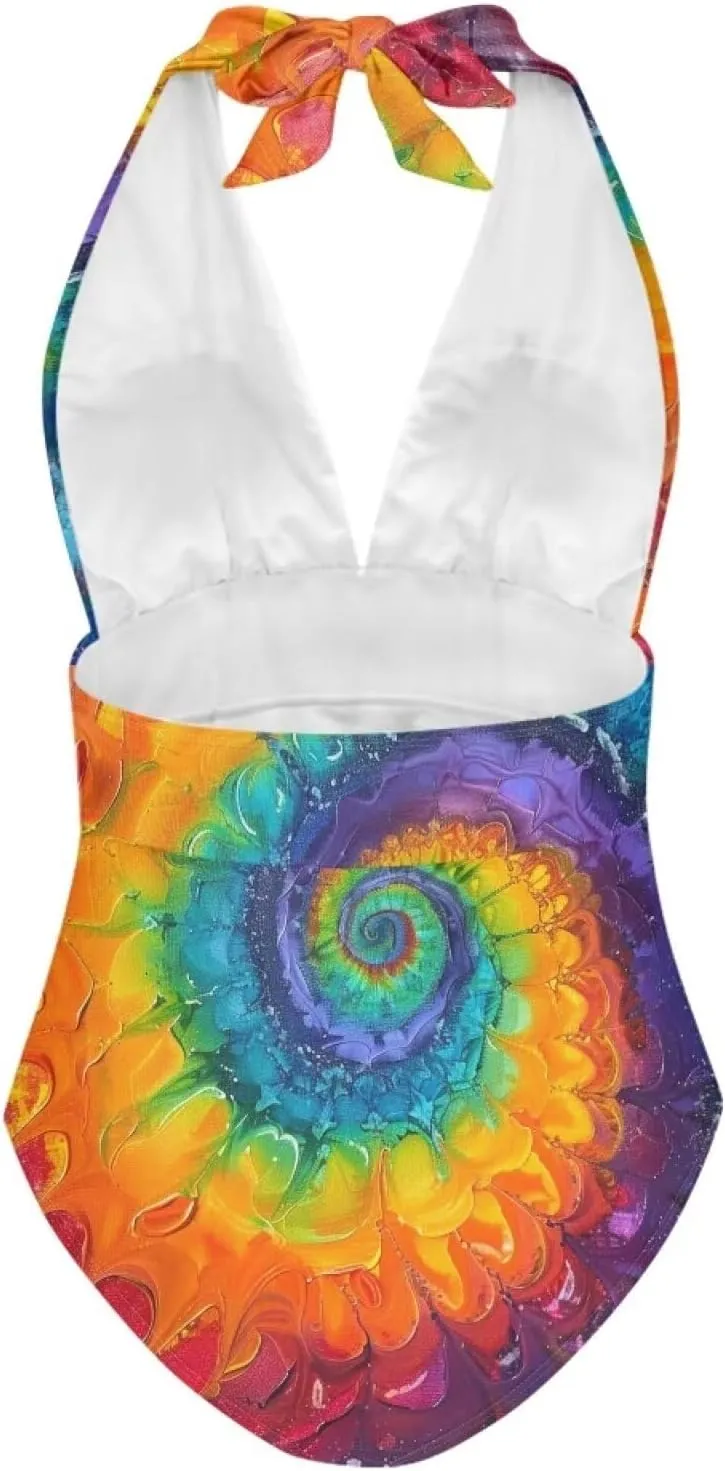 Women's One Piece Swimsuit Tummy Control V Neck Backless Bathing Suit Casual Slimming Swimwear