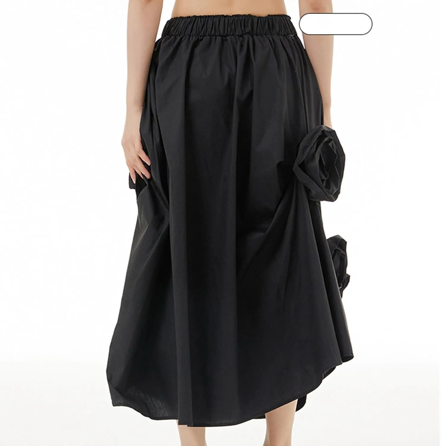 Womens Pleated Vintage Skirt Floral Applique Print A-Line Swing Midi Skirts Elastic High Waist Tiered Skirt with Pockets