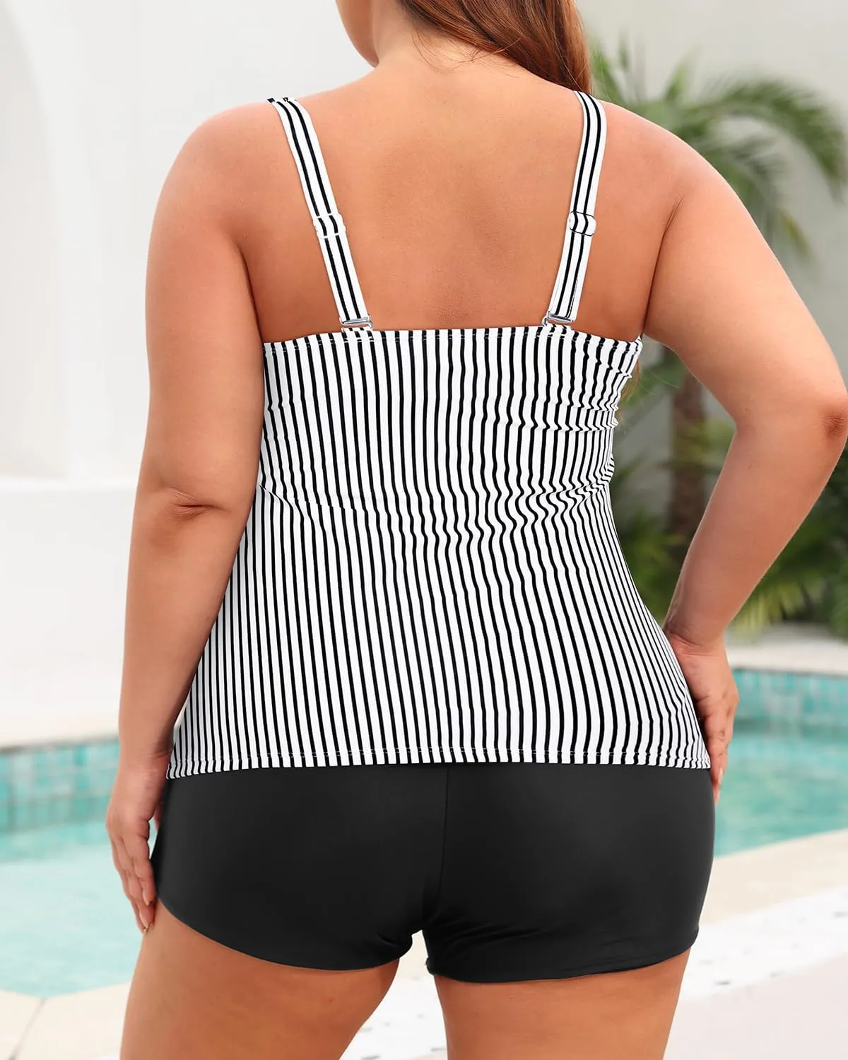 Women's Plus Size Tankini with Shorts 2024 Two Piece Swimsuit Tummy Control Bathing Suit Deep V Neck Swimwear