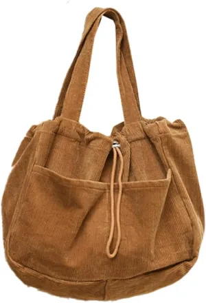 Women's Quilted Hobo Bag Corduroy Shoulder Purse Drawstring Canvas Handbag Large Totes Work Top Handle Bag