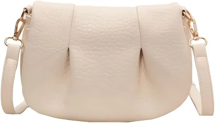 Women's Retro Wrinkled Clouds Saddle Bags and Handbags,Female Purses Crossbody Shoulder Bags Elegant Satchel Bags 01White