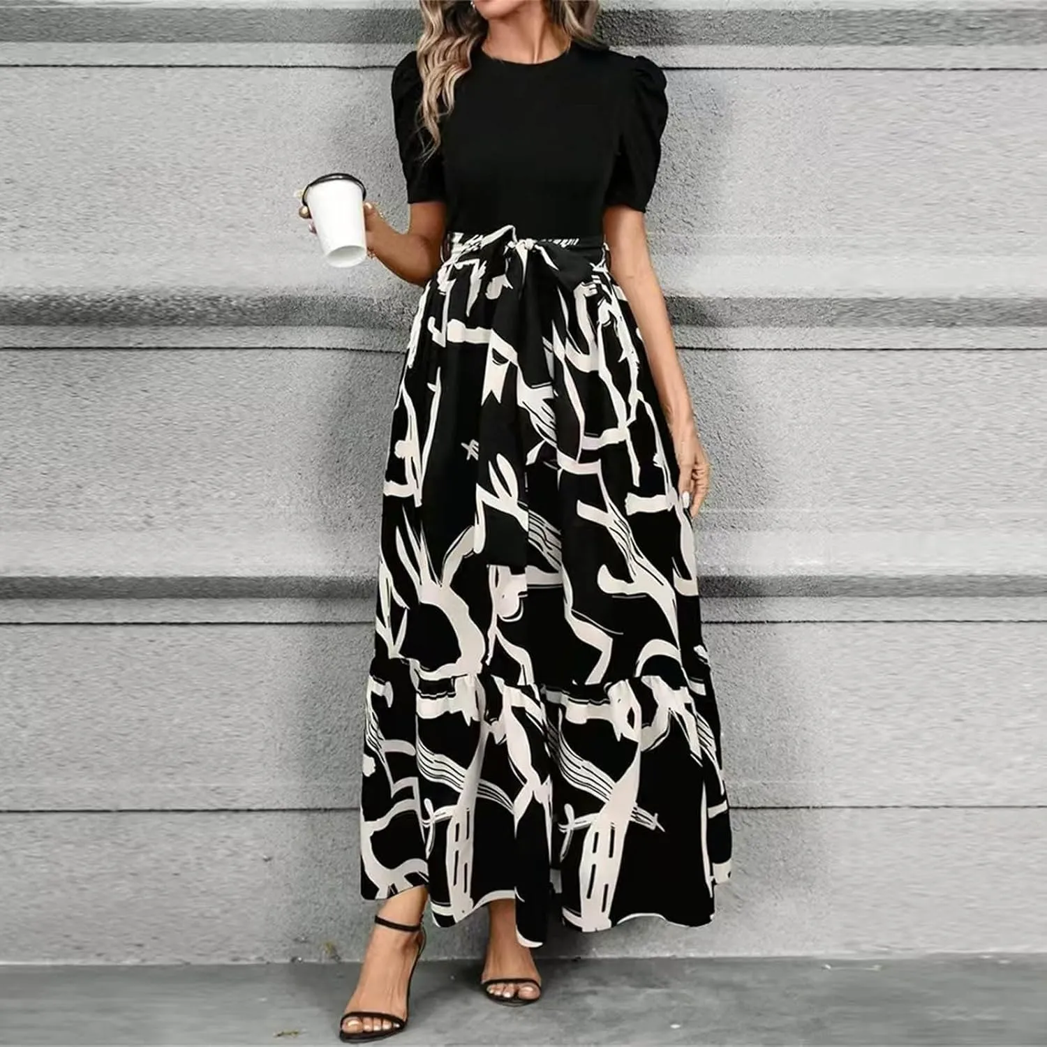 Women's Ruffle Short Sleeve Floral Printed Maxi Dress Summer Long Flowy Dresses Casual 2025 Dresses with Pockets