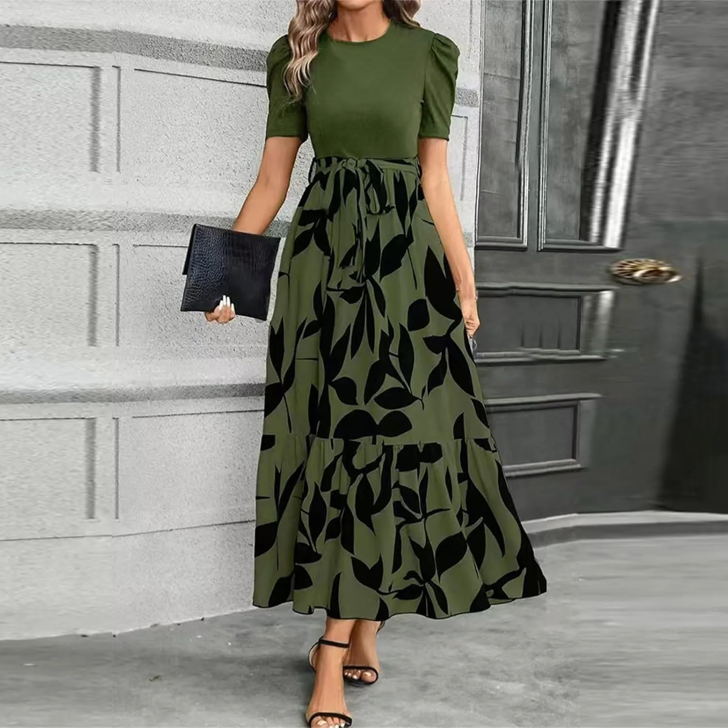Women's Ruffle Short Sleeve Floral Printed Maxi Dress Summer Long Flowy Dresses Casual 2025 Dresses with Pockets
