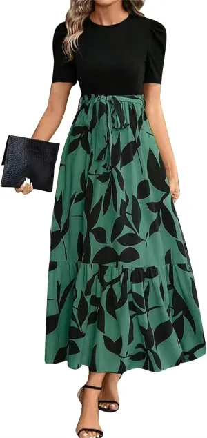 Women's Ruffle Short Sleeve Floral Printed Maxi Dress Summer Long Flowy Dresses Casual 2025 Dresses with Pockets