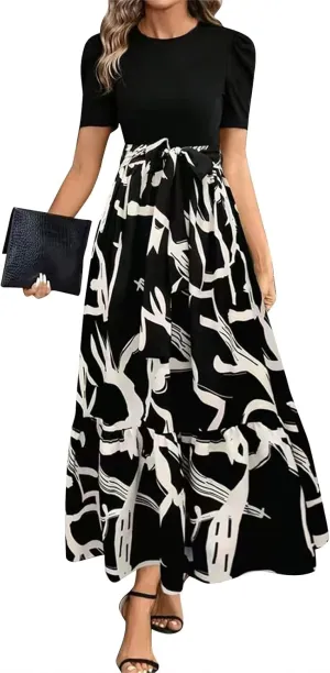 Women's Ruffle Short Sleeve Floral Printed Maxi Dress Summer Long Flowy Dresses Casual 2025 Dresses with Pockets
