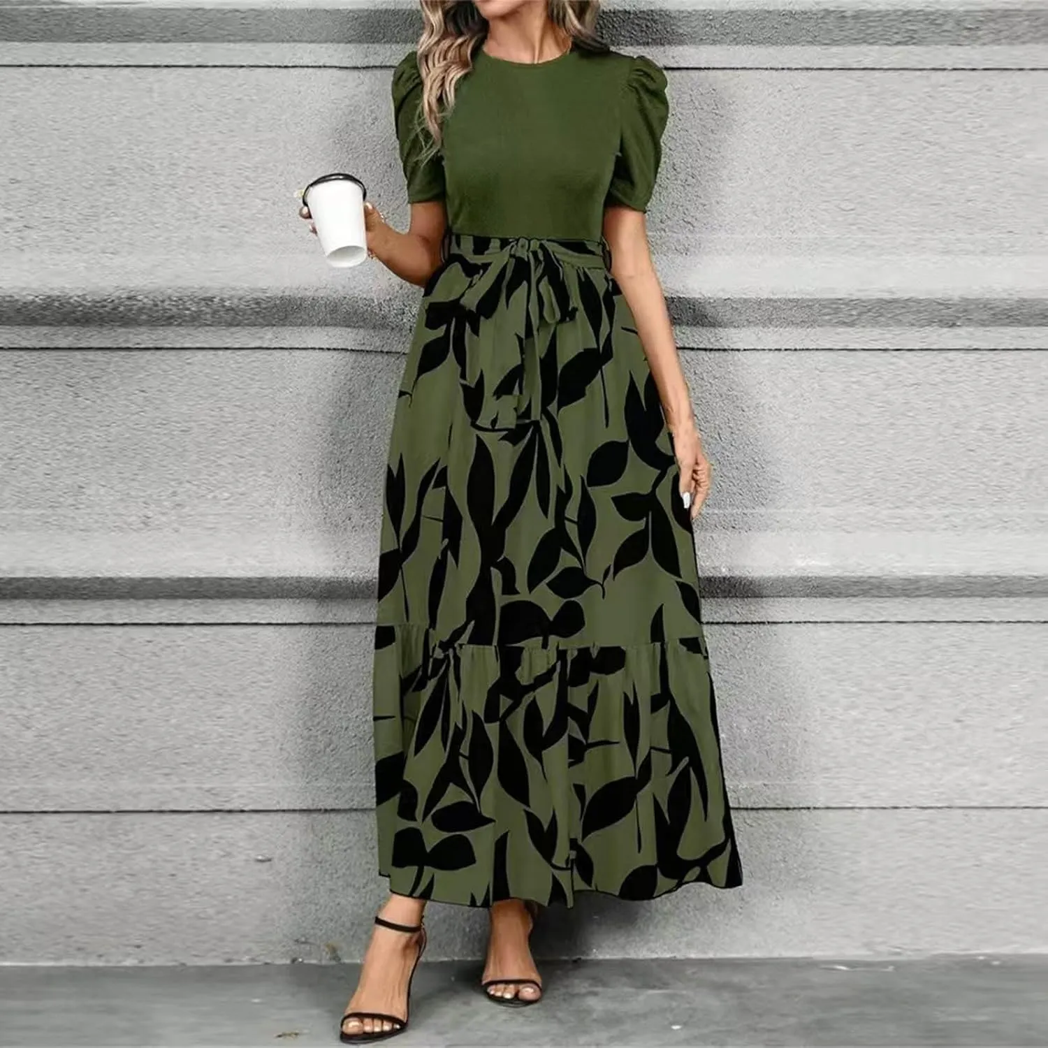 Women's Ruffle Short Sleeve Floral Printed Maxi Dress Summer Long Flowy Dresses Casual 2025 Dresses with Pockets