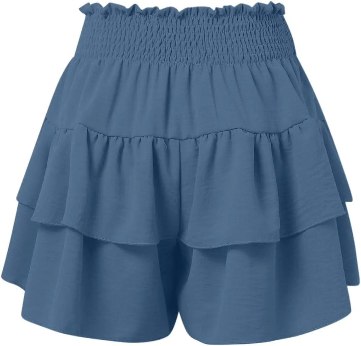 Women's Ruffle Tiered Skorts Trendy Elastic High Waist Wide Leg Baggy Skirt Shorts Clubwear Comfy Summer Beach Shorts