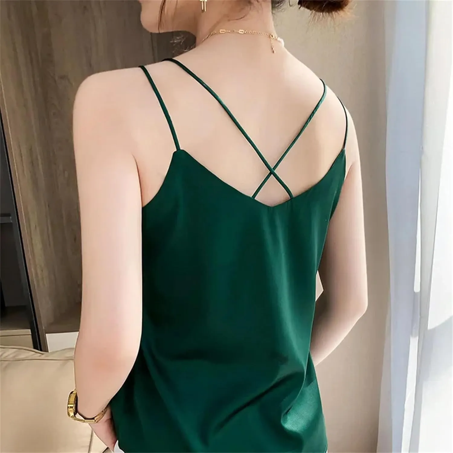 Women's Silk Sling Camisole Silk Satin Tank Tops for Women Trendy V-Neck Sleeveless Top