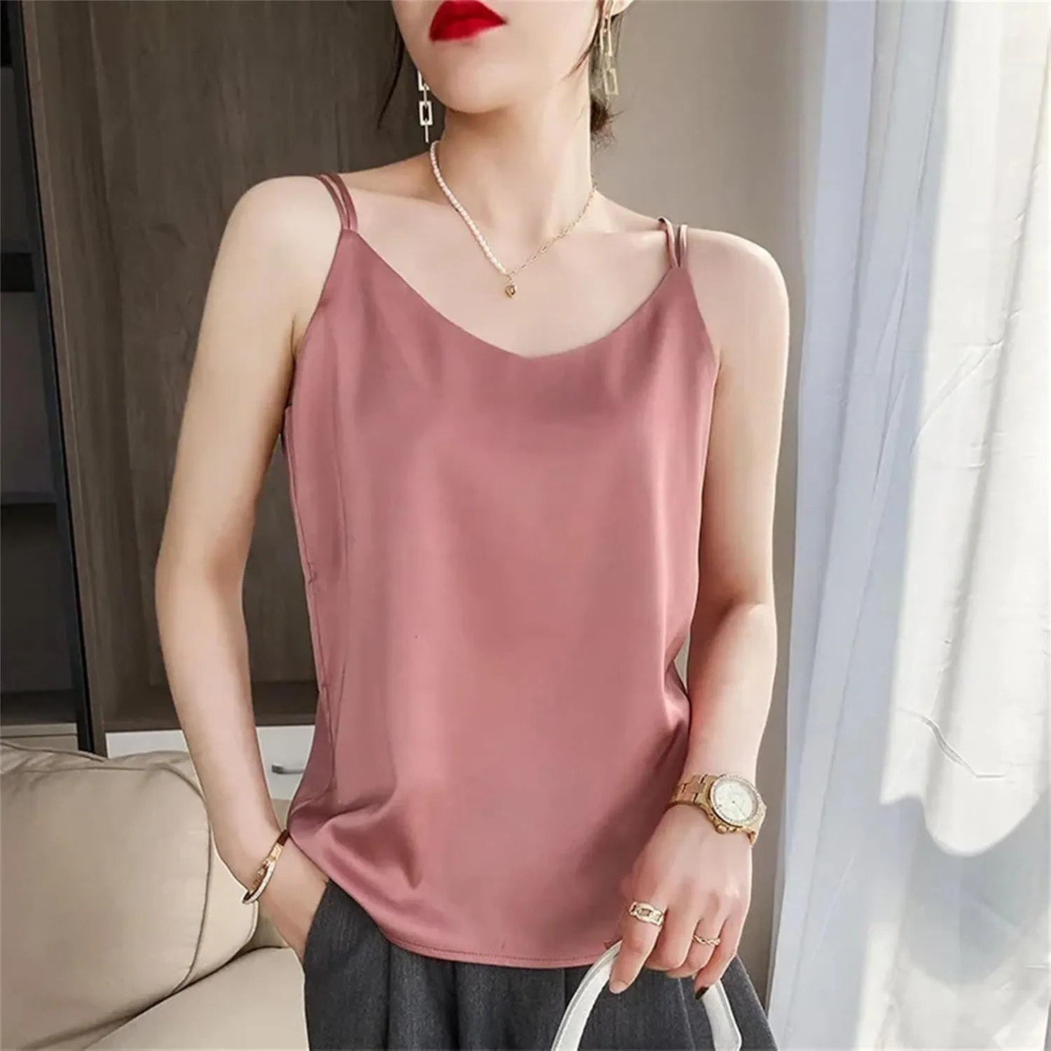 Women's Silk Sling Camisole Silk Satin Tank Tops for Women Trendy V-Neck Sleeveless Top