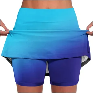 Womens Skorts Fashion Gradient Color Tennis Golf Skirts Plus Size Casual Skort with Built in Shorts Underneath