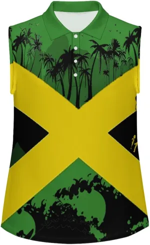 Women's Sleeveless Golf Shirt Quick Dry Jamaica Flag Casual Tank Tops Polo-Shirts for Women with Collar