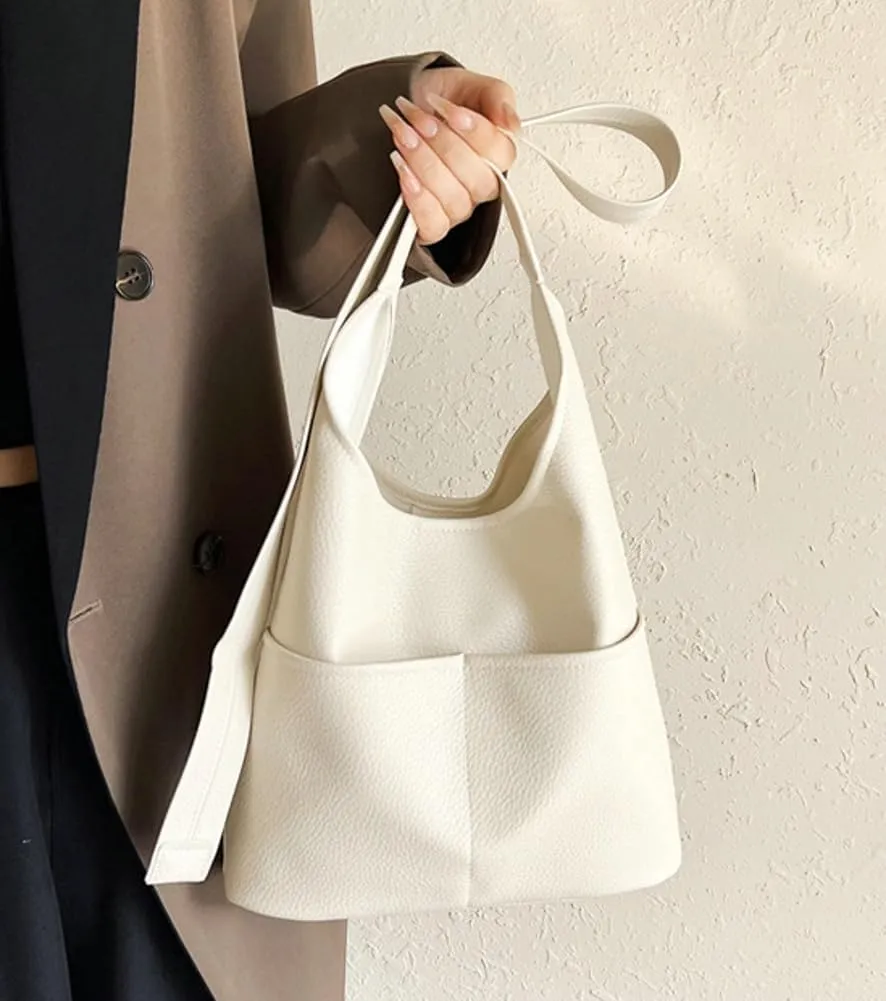 Women's Soft PU Leather Shoulder Crossbody Bag Large Bucket Totes Fashion Handbag Purse Top Handle Bag