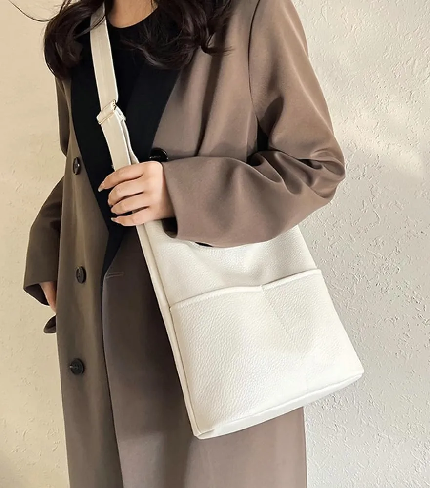 Women's Soft PU Leather Shoulder Crossbody Bag Large Bucket Totes Fashion Handbag Purse Top Handle Bag