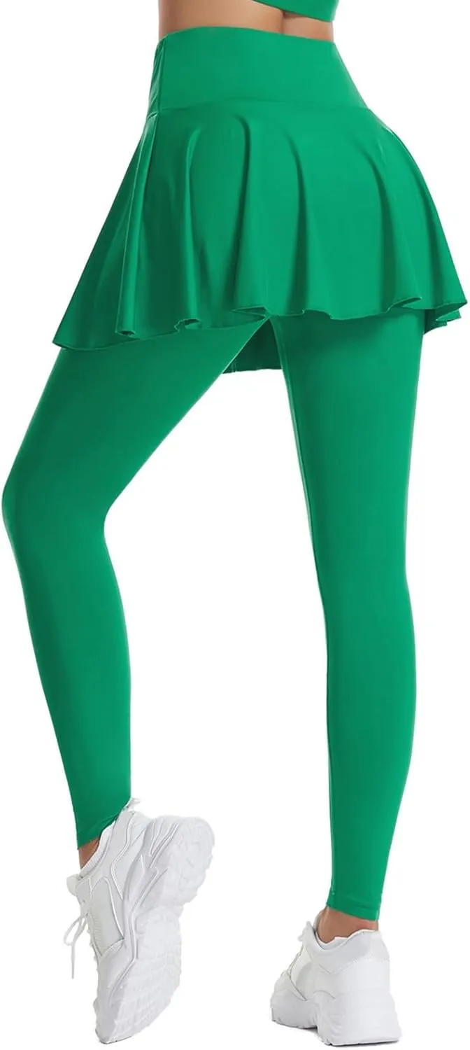 Women's Sports Skirted Leggings Yoga Skirts Spandex Tights Athletic Tennis Skorts Gym Active Running Bottoms