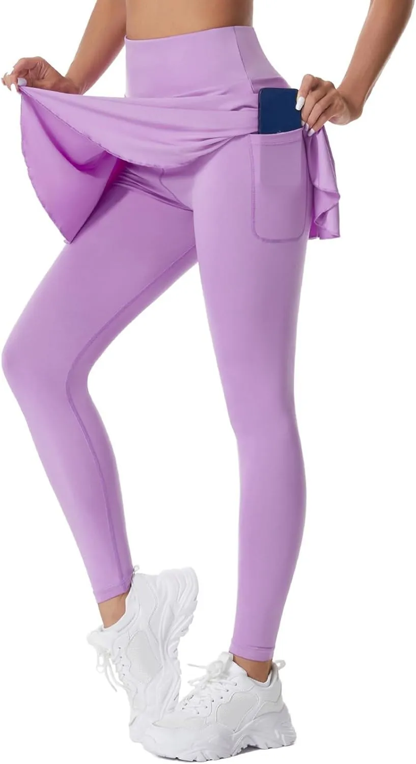 Women's Sports Skirted Leggings Yoga Skirts Spandex Tights Athletic Tennis Skorts Gym Active Running Bottoms