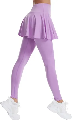Women's Sports Skirted Leggings Yoga Skirts Spandex Tights Athletic Tennis Skorts Gym Active Running Bottoms