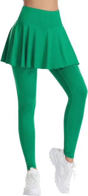 Women's Sports Skirted Leggings Yoga Skirts Spandex Tights Athletic Tennis Skorts Gym Active Running Bottoms