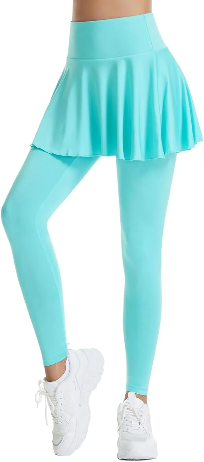 Women's Sports Skirted Leggings Yoga Skirts Spandex Tights Athletic Tennis Skorts Gym Active Running Bottoms