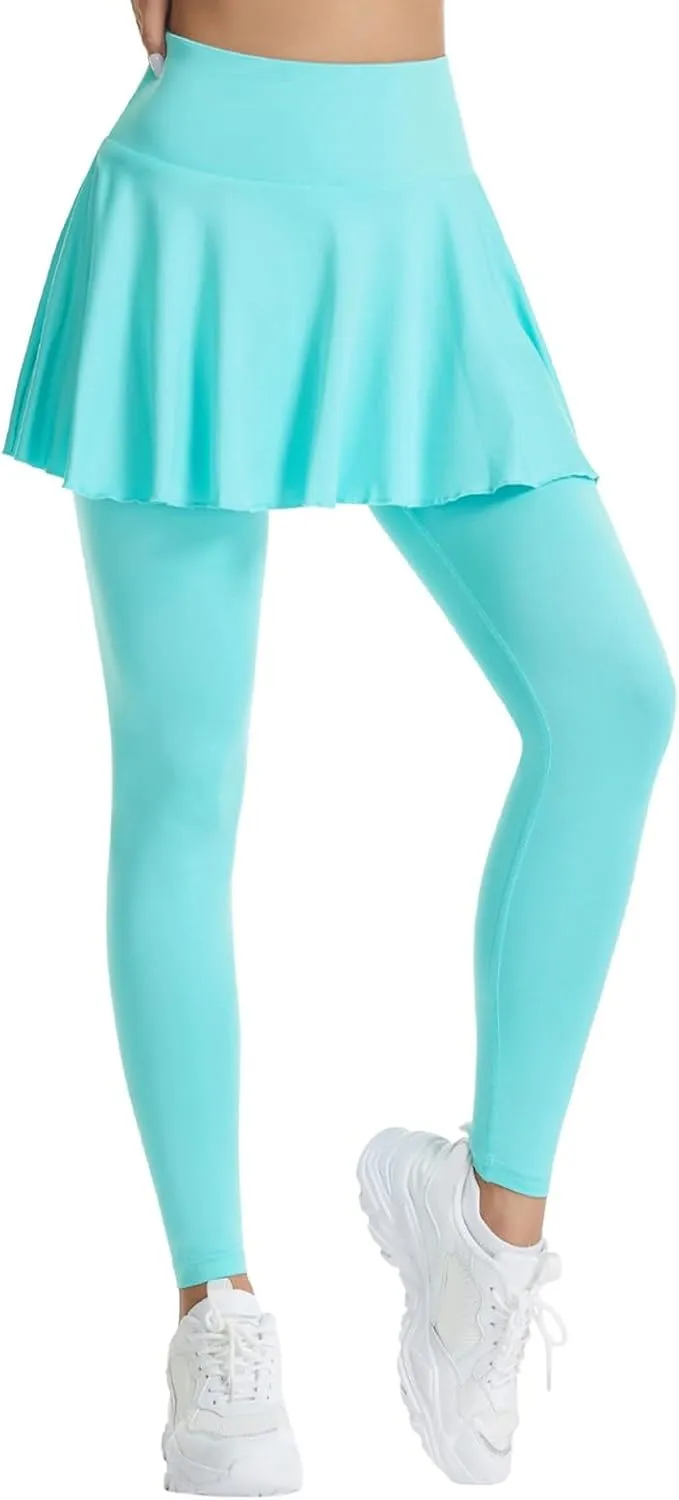 Women's Sports Skirted Leggings Yoga Skirts Spandex Tights Athletic Tennis Skorts Gym Active Running Bottoms
