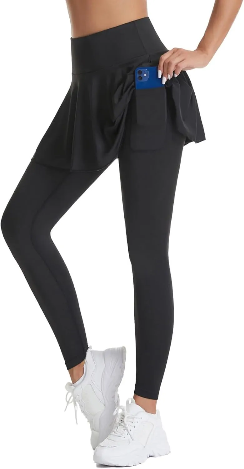 Women's Sports Skirted Leggings Yoga Skirts Spandex Tights Athletic Tennis Skorts Gym Active Running Bottoms