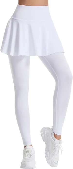 Women's Sports Skirted Leggings Yoga Skirts Spandex Tights Athletic Tennis Skorts Gym Active Running Bottoms