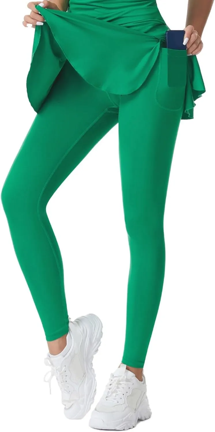 Women's Sports Skirted Leggings Yoga Skirts Spandex Tights Athletic Tennis Skorts Gym Active Running Bottoms